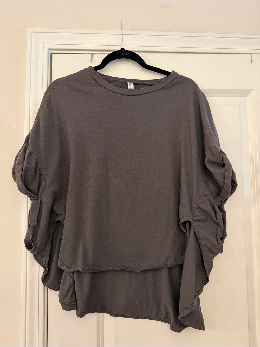 Relaxed Slate Gray Ruffle Sleeve Pullover Hoodie